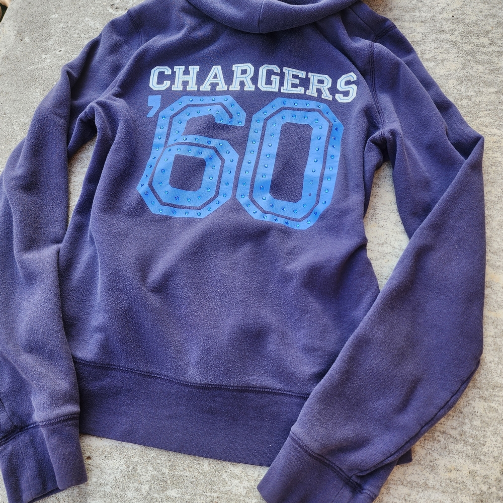 PINK Victoria's Secret Y2K Chargers Bling Logo Full Zip Hoodie Blue Jacket, Sz L - Picture 3 of 8